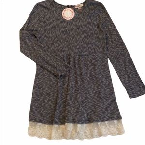 Umgee brand black knit dress with lace detail